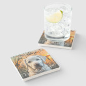  huwelijksgeschenk, witte labrador puppy stenen onderzetter (Zijkant)