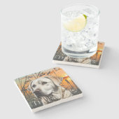  huwelijksgeschenk, witte labrador stenen onderzetter (Zijkant)