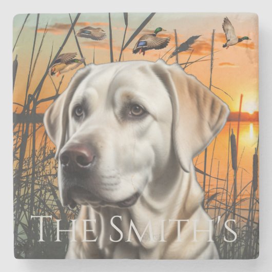  huwelijksgeschenk, witte labrador stenen onderzetter (Voorkant)