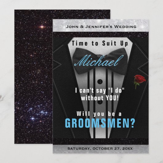 Huwelijksgetuige Tuxedo Uitnodiging Pak Aan (Voorkant / Achterkant)