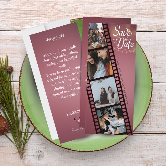 Huwelijksgetuige Voorstelkaart met 4-Foto Collage Save The Date