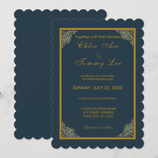 huwelijksgroene goudluxe grensuitnodiging kaart (Voorkant / Achterkant)