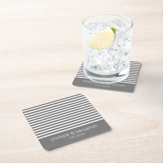 Huwelijksgunst Bruid Bruidegom Datum Strepen Grijs Kartonnen Onderzetters (Insitu)