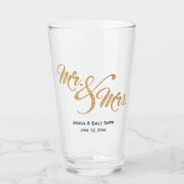 Huwelijksgunst Geschenk Mr en Mrs Goud Glitter Glas