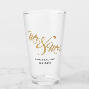 Huwelijksgunst Geschenk Mr en Mrs Goud Glitter Glas