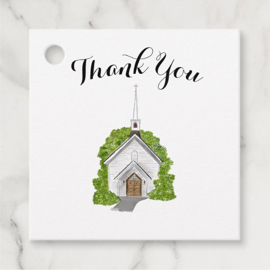 Huwelijksgunst labels- waterverf kerk bedankjes labels (Voorkant)