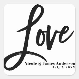 Huwelijksgunst LOVE Zwart Wit Moderne Typografie Vierkante Sticker