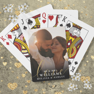 Huwelijksgunst met aangepaste foto en liefdesschri pokerkaarten