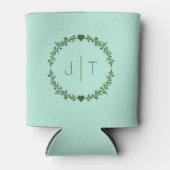 Huwelijksgunst Monogram Hartkrans Groene Pastel Blikjeskoeler (Voorkant)