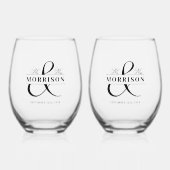 Huwelijksgunst Mr. Mrs. Black White Wijnglas Zonder Voet (Voorkant)