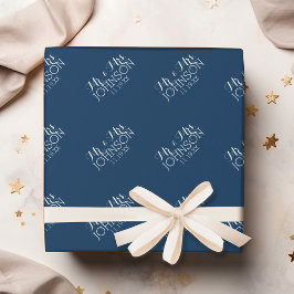 Huwelijksgunst Mr & Mrs Effen kleur Navyblauw Cadeaupapier