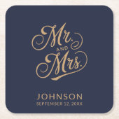 Huwelijksgunst Mr. & Mrs. Elegant Script Naam Mode Kartonnen Onderzetters (Voorkant)