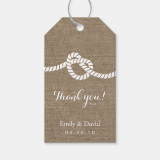 Huwelijksgunst Rustiek Tying the Knot Burlap Cadeaulabel