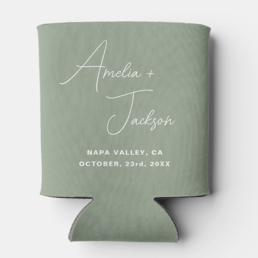 Huwelijksgunst Sage Green Moderne Minimalistische  Blikjeskoeler (Achterkant)