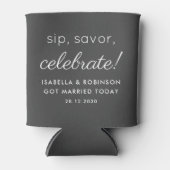 Huwelijksgunst Sip Savor Celebrate Dark Grey Grapp Blikjeskoeler (Voorkant)