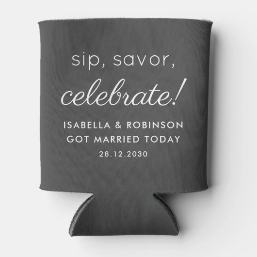 Huwelijksgunst Sip Savor Celebrate Dark Grey Grapp Blikjeskoeler (Voorkant)
