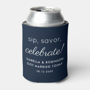 Huwelijksgunst Sip Savor Celebrate Navy Blue Funny Blikjeskoeler