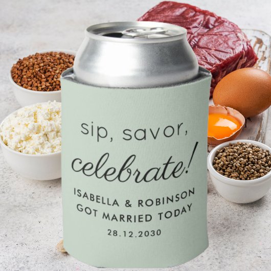 Huwelijksgunst Sip Savor Celebrate Sage Green Funn Blikjeskoeler