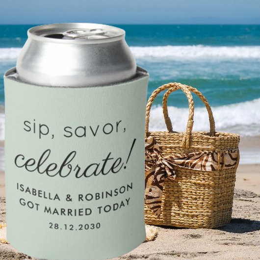 Huwelijksgunst Sip Savor Celebrate Sage Green Funn Blikjeskoeler