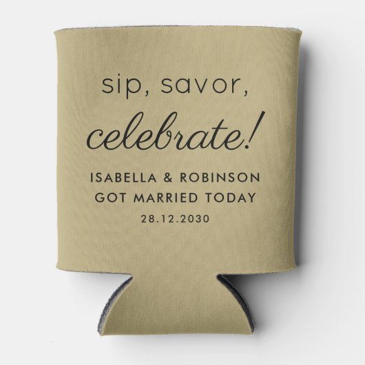 Huwelijksgunst Sip Savor Celebrate Sand Ecru Grapp Blikjeskoeler (Voorkant)