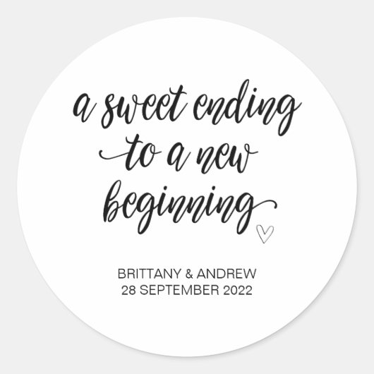 Huwelijksgunst Treat Bag Jam Jar Sweet Beginning C Ronde Sticker (Voorkant)