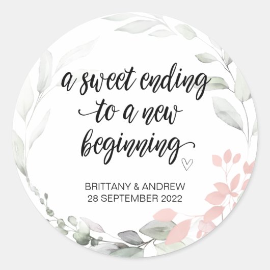 Huwelijksgunst Treat Bag Jam Jar Sweet Beginning C Ronde Sticker (Voorkant)