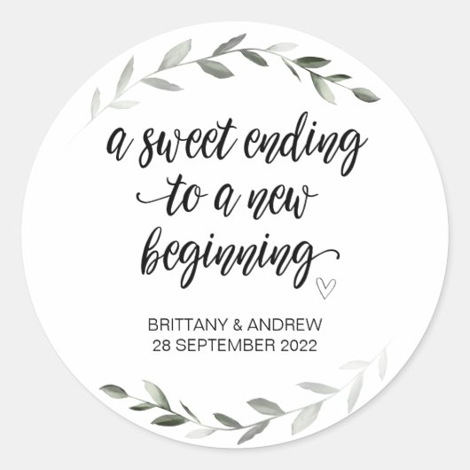 Huwelijksgunst Treat Bag Jam Jar Sweet Beginning C Ronde Sticker (Voorkant)