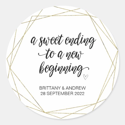 Huwelijksgunst Treat Bag Jam Jar Sweet Beginning C Ronde Sticker (Voorkant)
