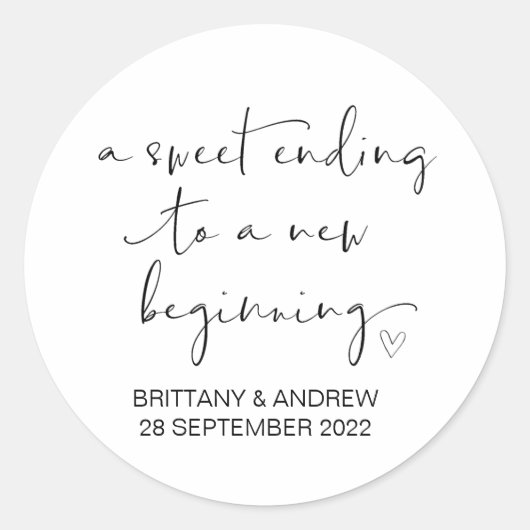 Huwelijksgunst Treat Bag Jam Jar Sweet Beginning Ronde Sticker (Voorkant)