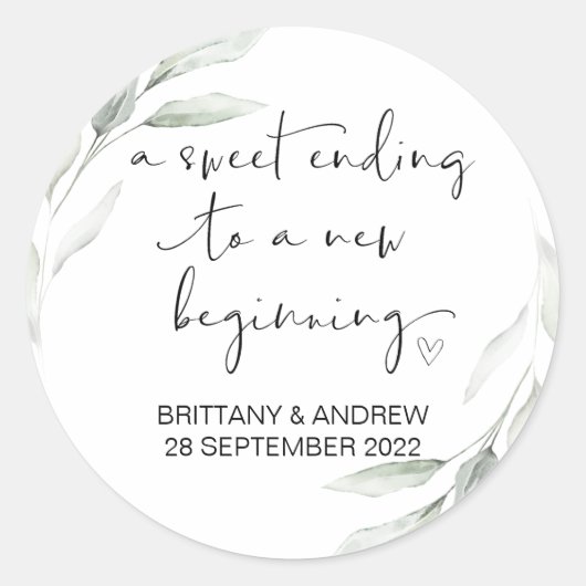 Huwelijksgunst Treat Bag Jam Jar Sweet Beginning Ronde Sticker (Voorkant)