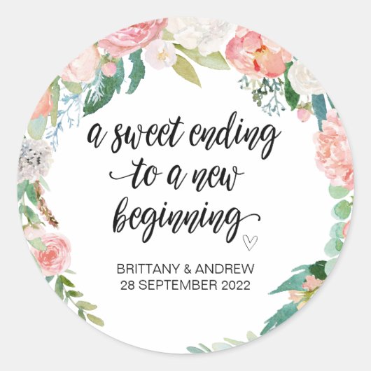 Huwelijksgunst Treat Bag Jam Jar Sweet Beginning Ronde Sticker (Voorkant)