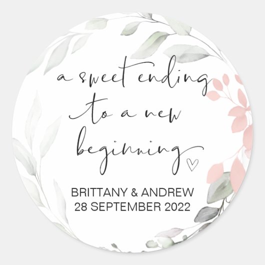 Huwelijksgunst Treat Bag Jam Jar Sweet Beginning Ronde Sticker (Voorkant)