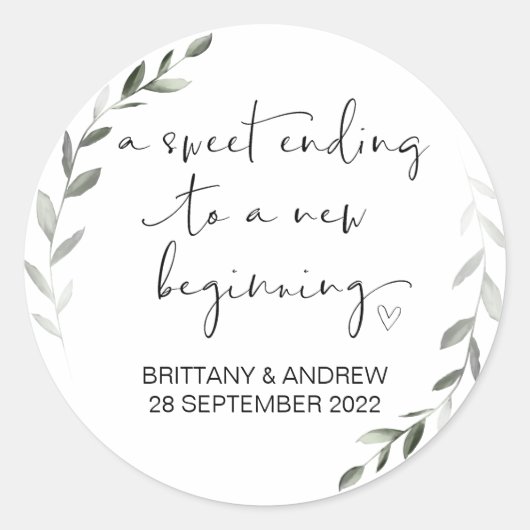 Huwelijksgunst Treat Bag Jam Jar Sweet Beginning Ronde Sticker (Voorkant)