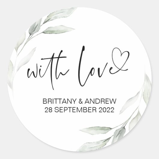 Huwelijksgunst Treat Bag Jam Met Liefde Eucalyptus Ronde Sticker (Voorkant)