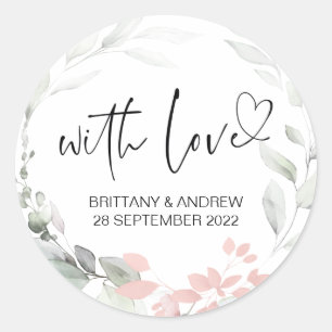 Huwelijksgunst Treat Bag Jam Met Liefde Roze Bloem Ronde Sticker