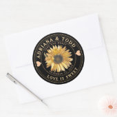 Huwelijksgunst Zonnebloem met Hart Honing Deksel L Ronde Sticker (Envelop)