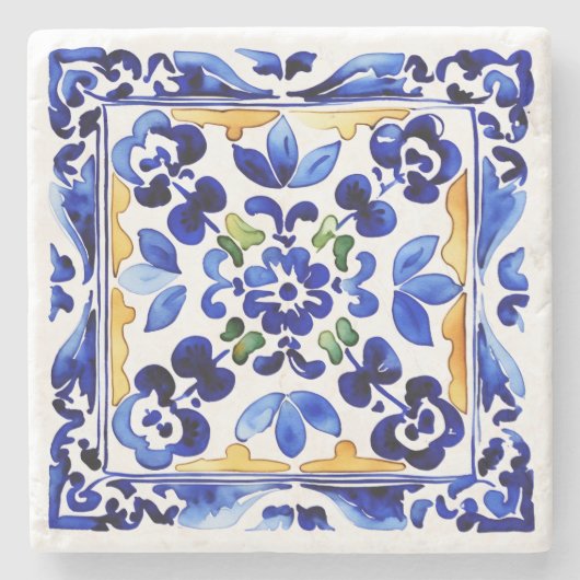 Huwelijksgunsten Amalfi Vietri Italiaans blauw teg Stenen Onderzetter (Voorkant)