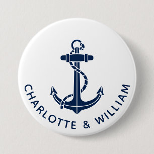 Huwelijksgunsten Anker Scheepsstrand Ronde Button 7,6 Cm