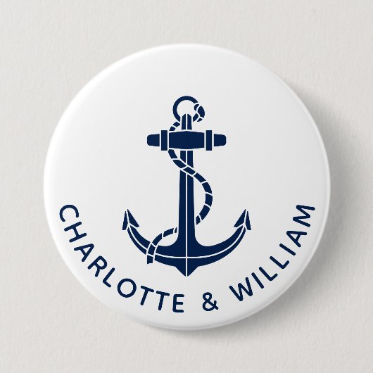 Huwelijksgunsten Anker Scheepsstrand Ronde Button 7,6 Cm (Voorkant)