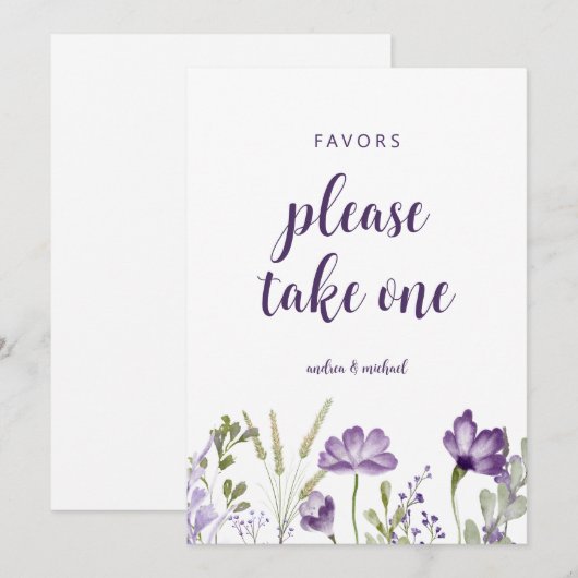 Huwelijksgunsten Bord Paars Lavendel Bloemkaart Kaart (Voorkant / Achterkant)