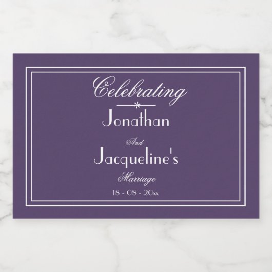 Huwelijksgunsten Chic Script Dusty Paarse Schattig Sparkling Wijnetiket (Enkel label)