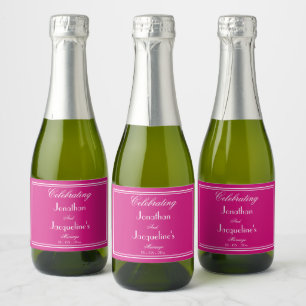 Huwelijksgunsten Chique Script Namen Magenta Mini Sparkling Wijnetiket