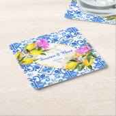 Huwelijksgunsten geschenk Blauwe tegels citroen Bo Kartonnen Onderzetters (Schuin)