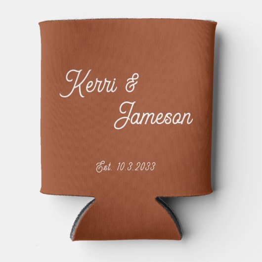 Huwelijksgunsten Kaneel Minimalistisch Script Blikjeskoeler (Voorkant)