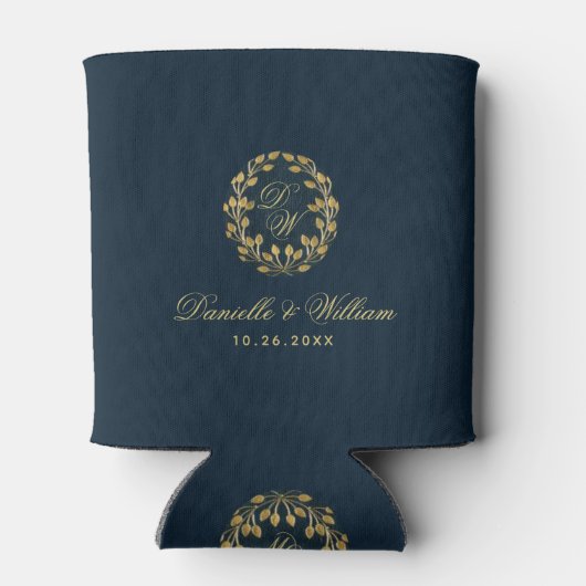 Huwelijksgunsten Navy Blue Monogram in Gouden Kran Blikjeskoeler (Achterkant)