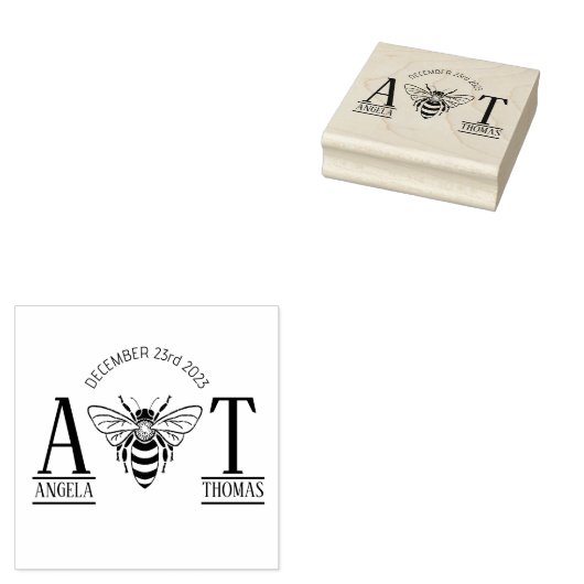 huwelijksgunsten uitnodiging koppel bijenmonogram rubberstempel (Gestempeld)