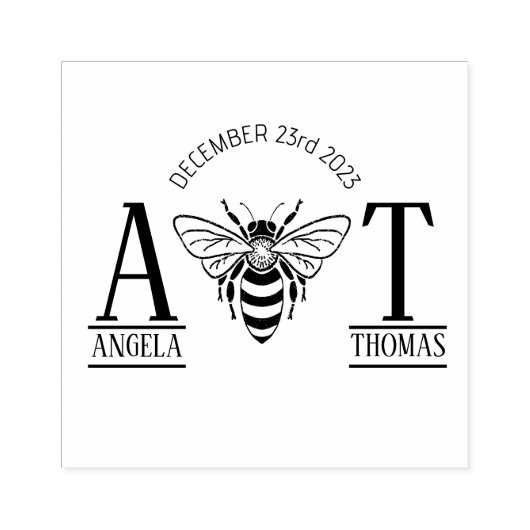 huwelijksgunsten uitnodiging koppel bijenmonogram rubberstempel (Afrduk)