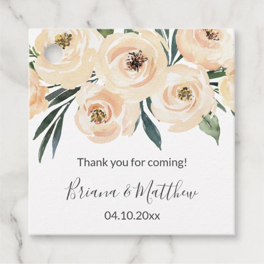 Huwelijksgunstlabels in bloem beige wit bedankjes labels (Voorkant)
