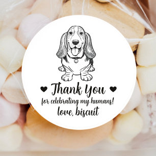 Huwelijksgunststickers met op maat gemaakte Basset Ronde Sticker