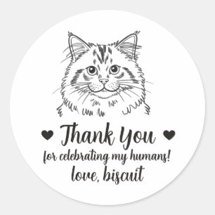 Huwelijksgunststickers met op maat gemaakte kat ronde sticker